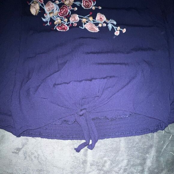 Wonderly Navy Bat Sleeve Floral Top M - Picture 5 of 7